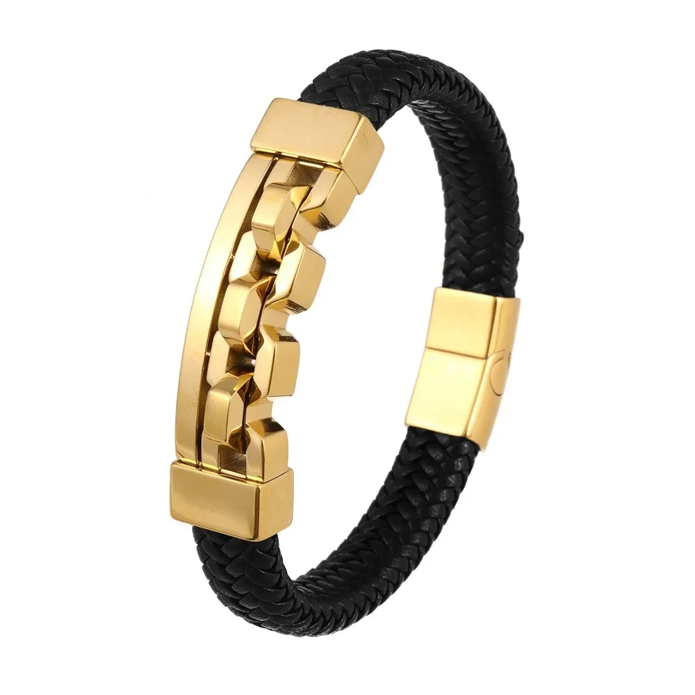 Trend Multi-Layer Leather Braided Hollow Lock Magnetic Buckle Bracelet Glamour Men's Bracelet New Fashion Jewelry Punk Accessori - Image 5