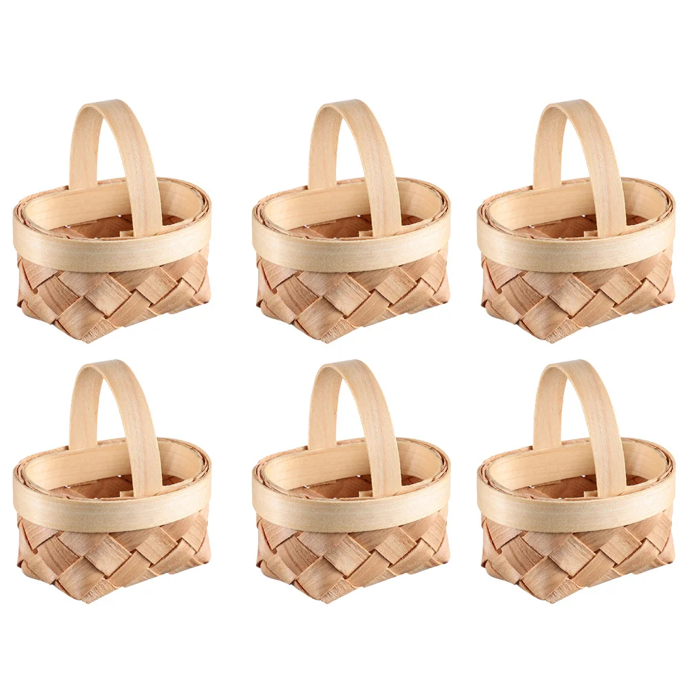 

6pcs Mini Wood Basket Ornament Handmade Small Woven Hanging Basket for Party Home Decor