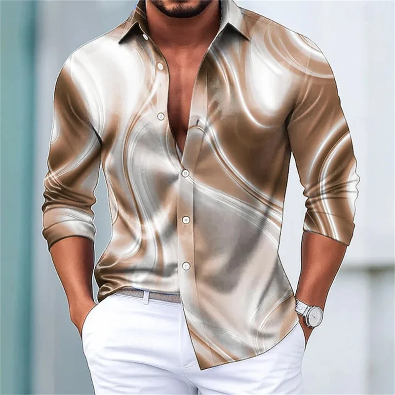 

Men's Geometric Gradient Abstract Art Shirt, Long Sleeve, Fashionable Casual Vacation Collar, 3D Printed Shirt