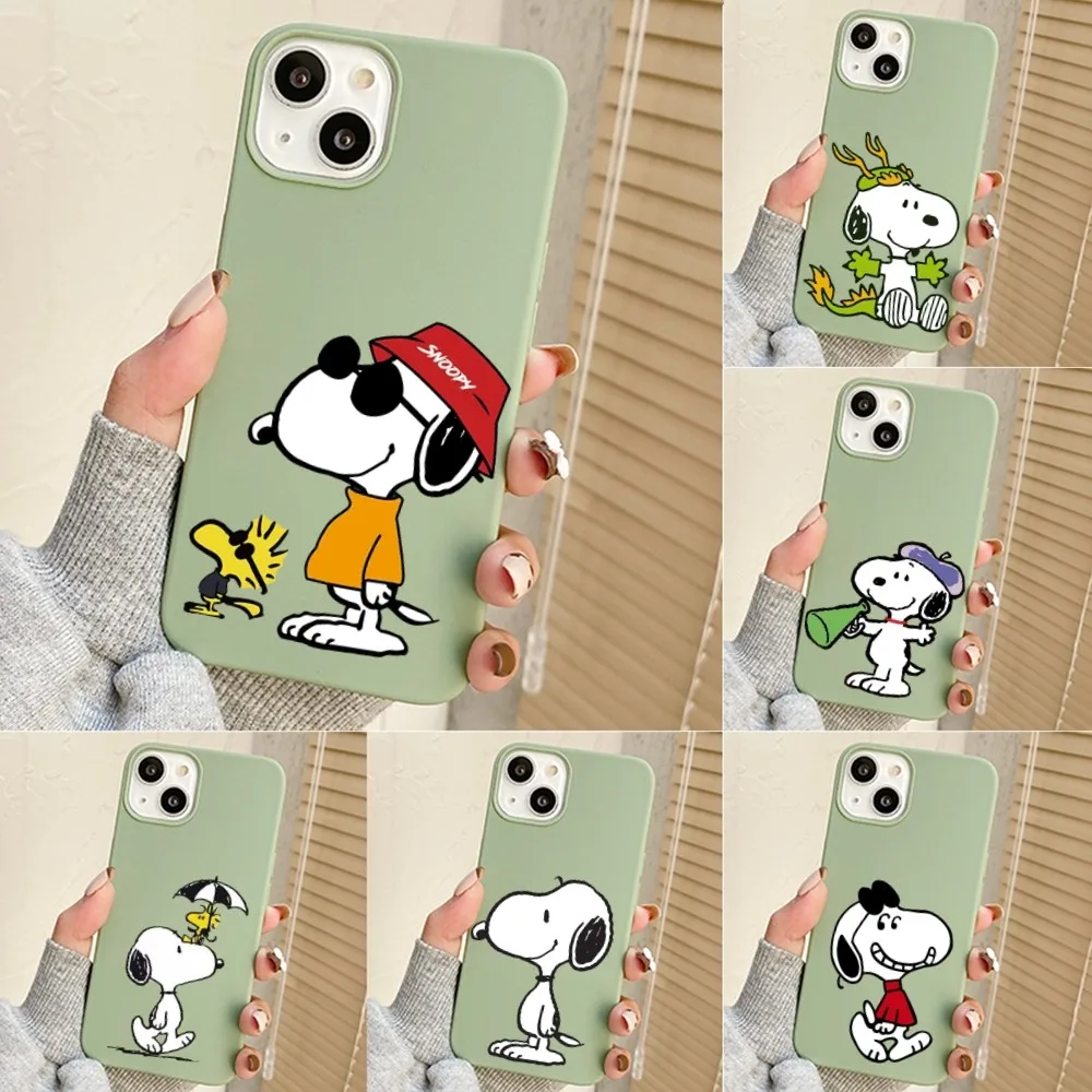 Cute S-Snoopy Cartoon Phone Case For Iphone 11 13 14 Pro Max X Xr Xs Max Se2020 12mini Green Cover Case