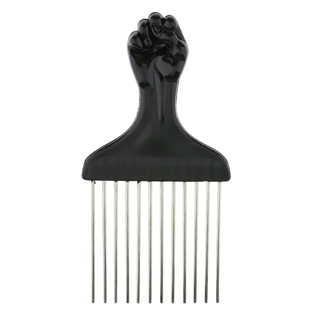 Black Fist Afro Pick Metal Wide Teeth Hair Comb For Volumizing Hair Styling Anti-static Comb Brush Detangling Comb