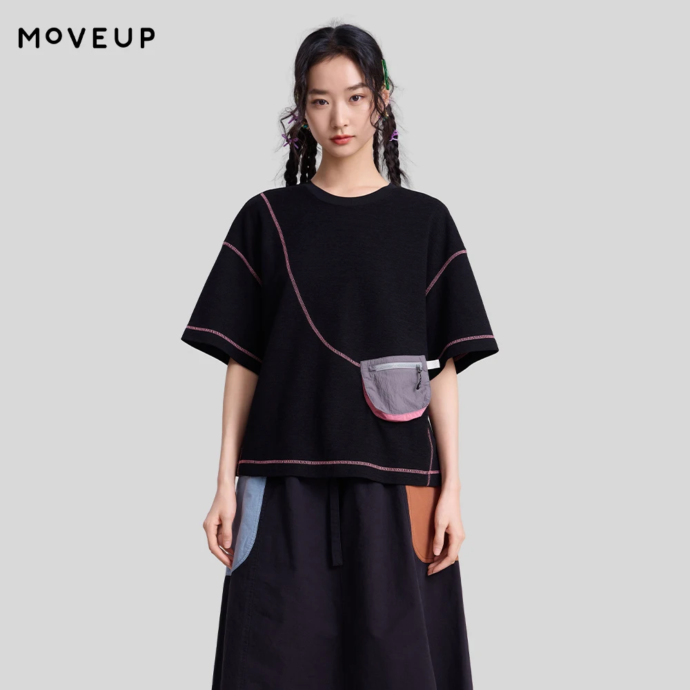 

MOVEUP Crew Neck Short Sleeve T-Shirt for Women 2026 Spring New Color Block Bag Tees Casual Loose Style Tops For Women 3ELC10572