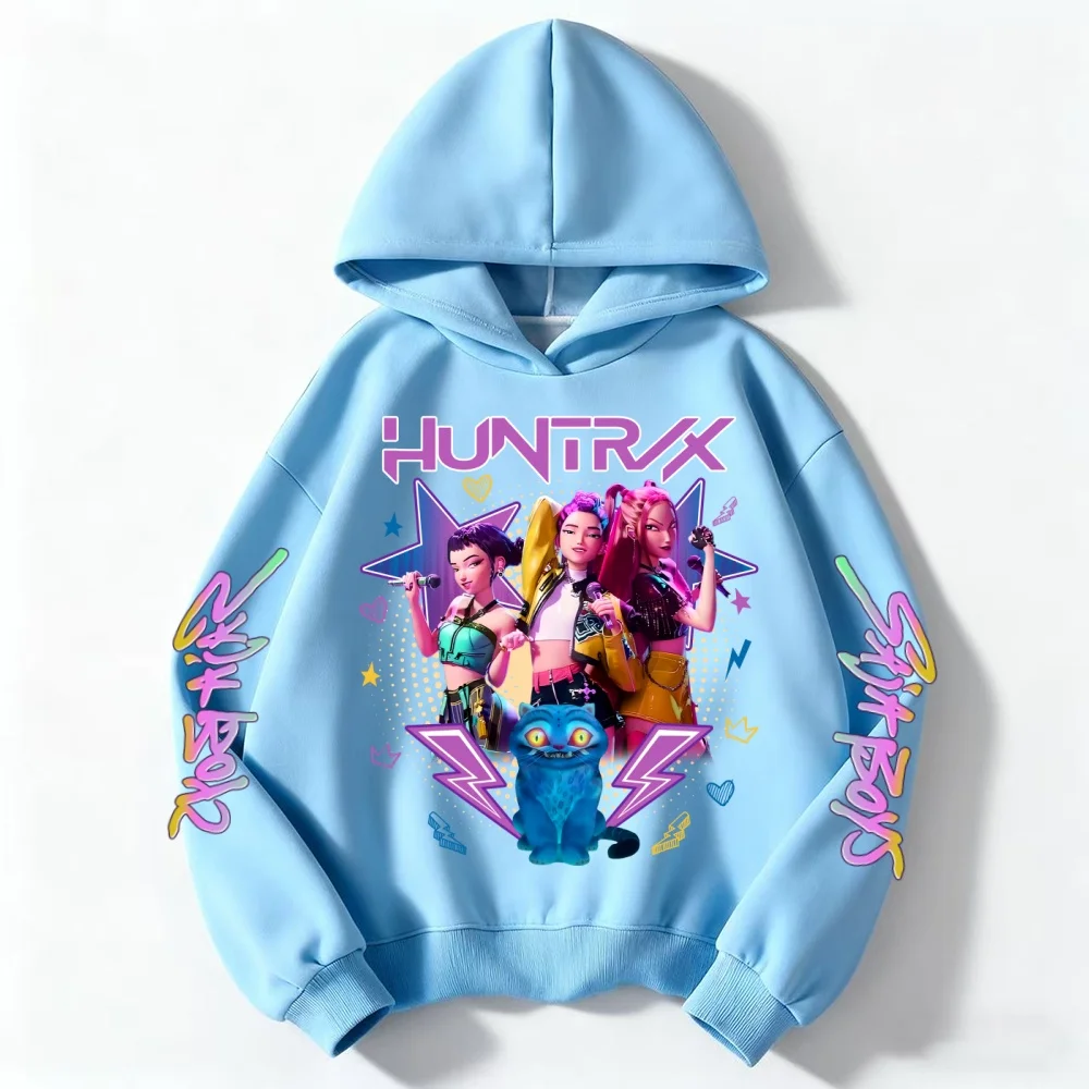 الأطفال العصرية هوديي KPop شيطان هنتر نمط معطف البلوز الفتيان الفتيات 3-12Yrs هدية طويلة الأكمام أعلى عارضة الساحرة الوردي Cl