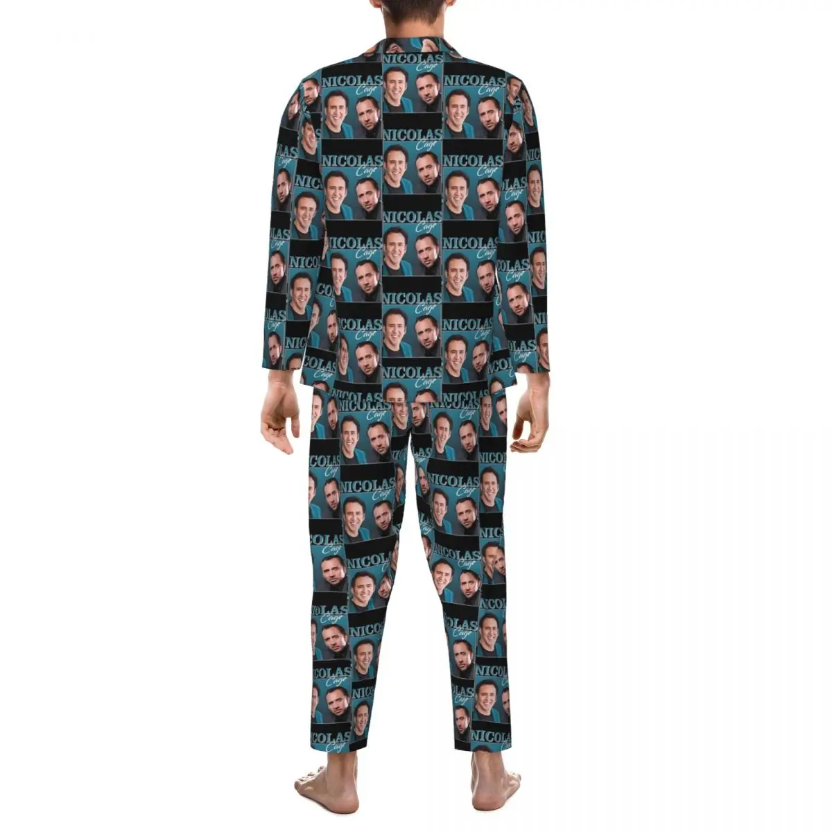 Pajamas Male Nicolas Cage Home Sleepwear Funny Nicolas 2 Pieces Casual Pajamas Set Long Sleeve Trendy Oversize Home Suit