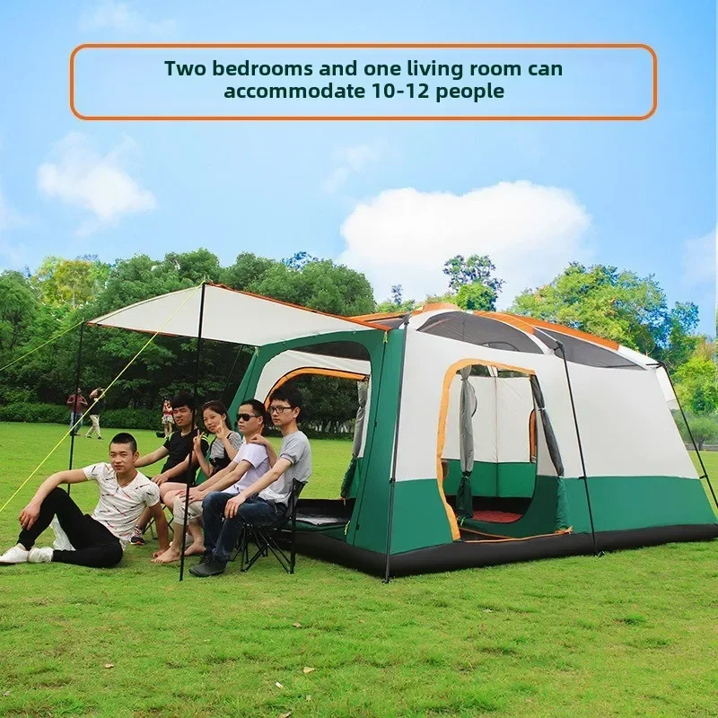 Camping tent for 3-4 people, two bedrooms and one living room, thick rainproof Oxford cloth tent for camping