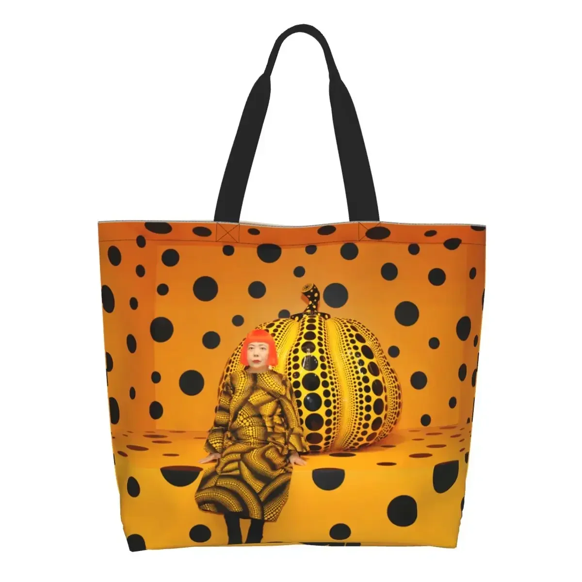 

Yayoi Kusama Pumkin Grocery Tote Shopping Bags Women Custom Abstract Art Canvas Shoulder Shopper Bag Large Capacity Handbags