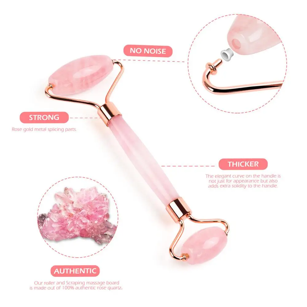 FOMIS – rouleau en Quartz Rose naturel, pierre de Jade, grattoir Gua sha, Lifting du visage, Massage, outil de soins de beauté, Massage de la peau, des yeux et du corps