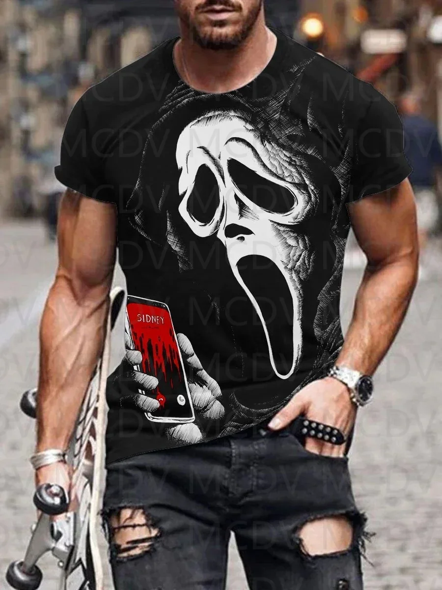 Men's Summer Shorts Sleeve Shirts Halloween Spooky Skull Pumpkin Fun Print T-Shirt