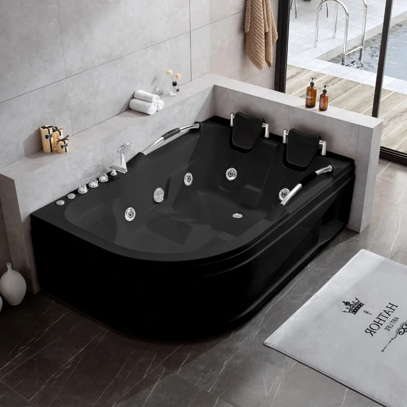 

STLFNew Black Jakuzzi Wholesale Cheap air Jet Massage Bath Tub Hotel Acrylic Double Massage Bathtub with Shower