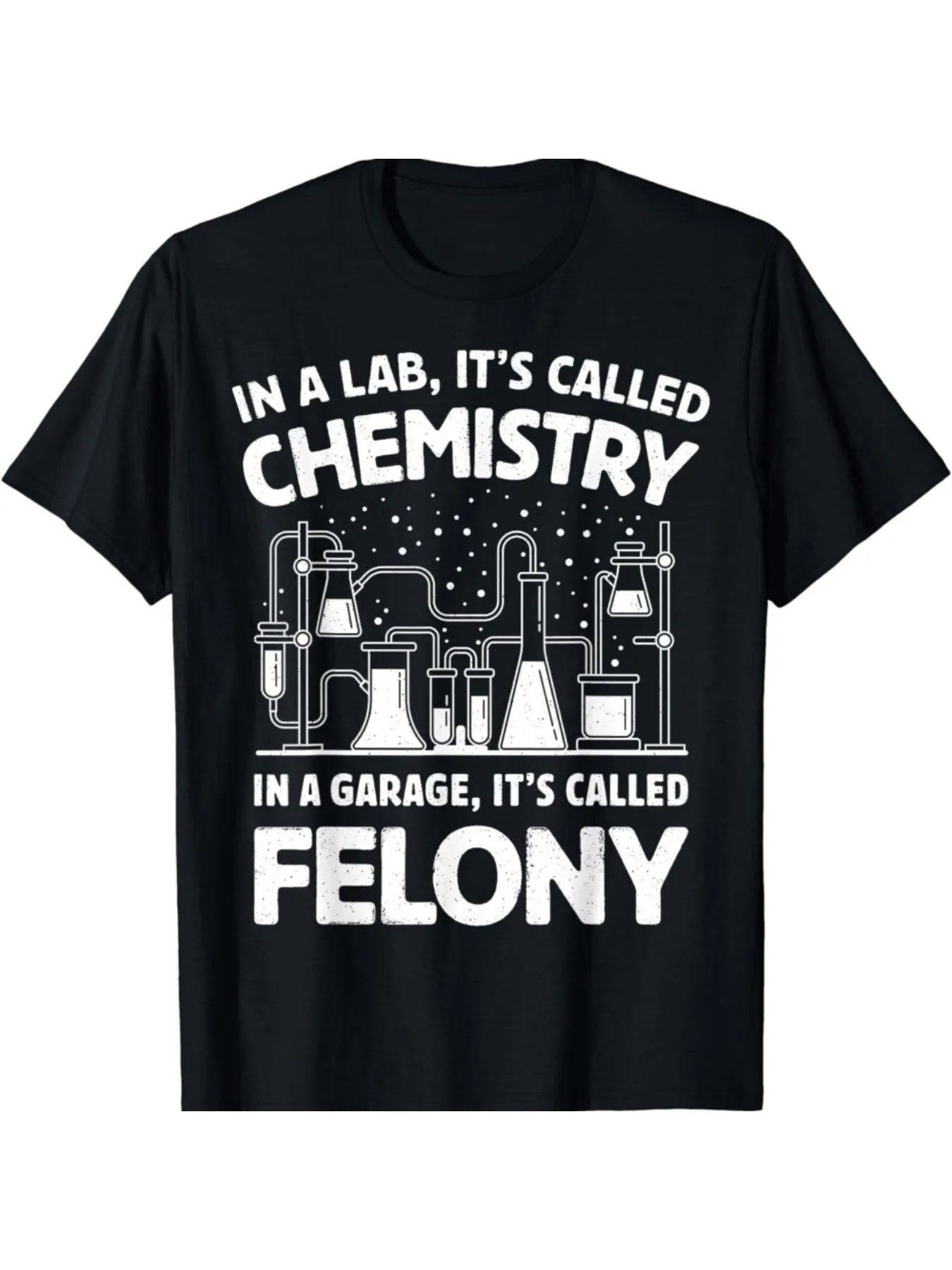 

1pc Men'S Casual Cotton T-Shirt with Chemistry & Felony Quote, Geometric Lab Graphic, Round Neck, Stretch Fabric