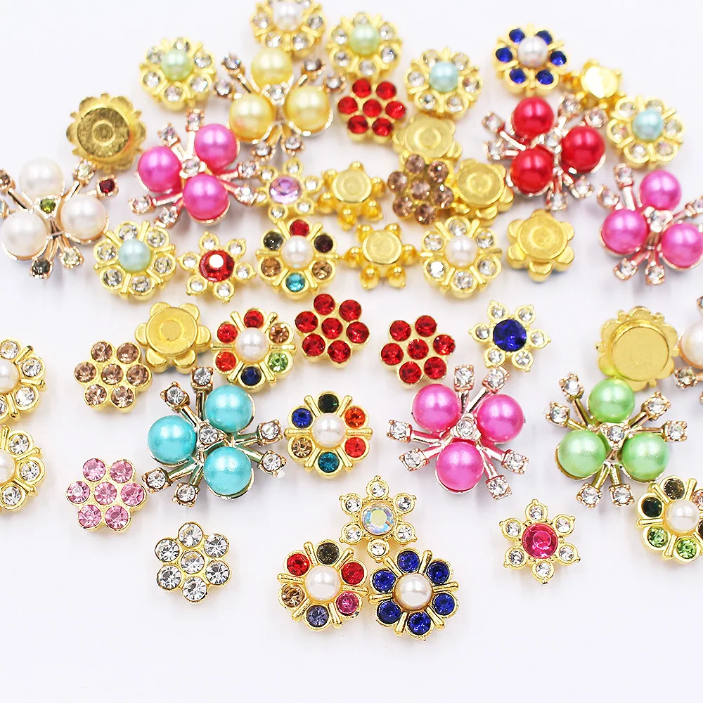 30pcs-100pcs Mix Size Sew On Rhinestones Flatback Gold Base Shiny Crystals Beads Flower Rhinestones Glue On Rhinestones Crafts