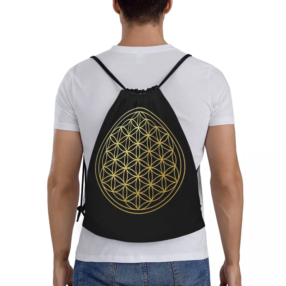 

The Flower Of Life Gold Mandala Backpacks Multi-function Portable Drawstring Bags Shoes Bag Book Bags For Travel Students