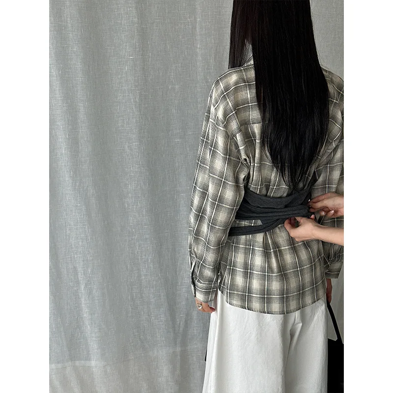 خمر الطبقات منقوشة قميص المرأة الخريف جديد اللون محبوك سترة تنوعا طويلة الأكمام البلوز الأعلى