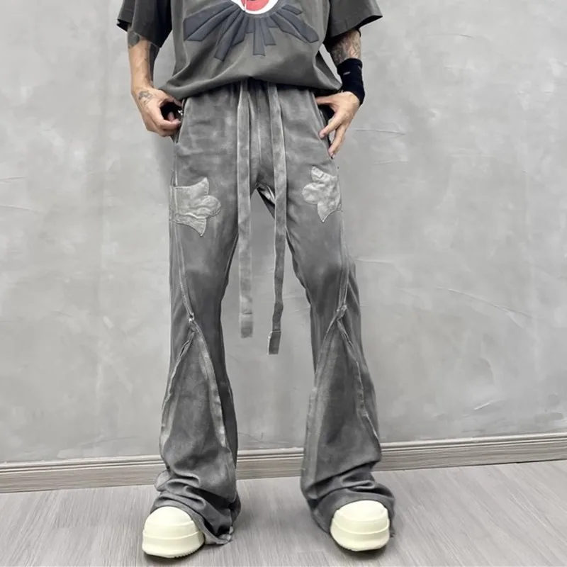 HKSH Men's Tide Punk Patchwork Design Vintage Flared Casual Pants High Street Trend Floor Mopping Wide Leg Personalized HK2339