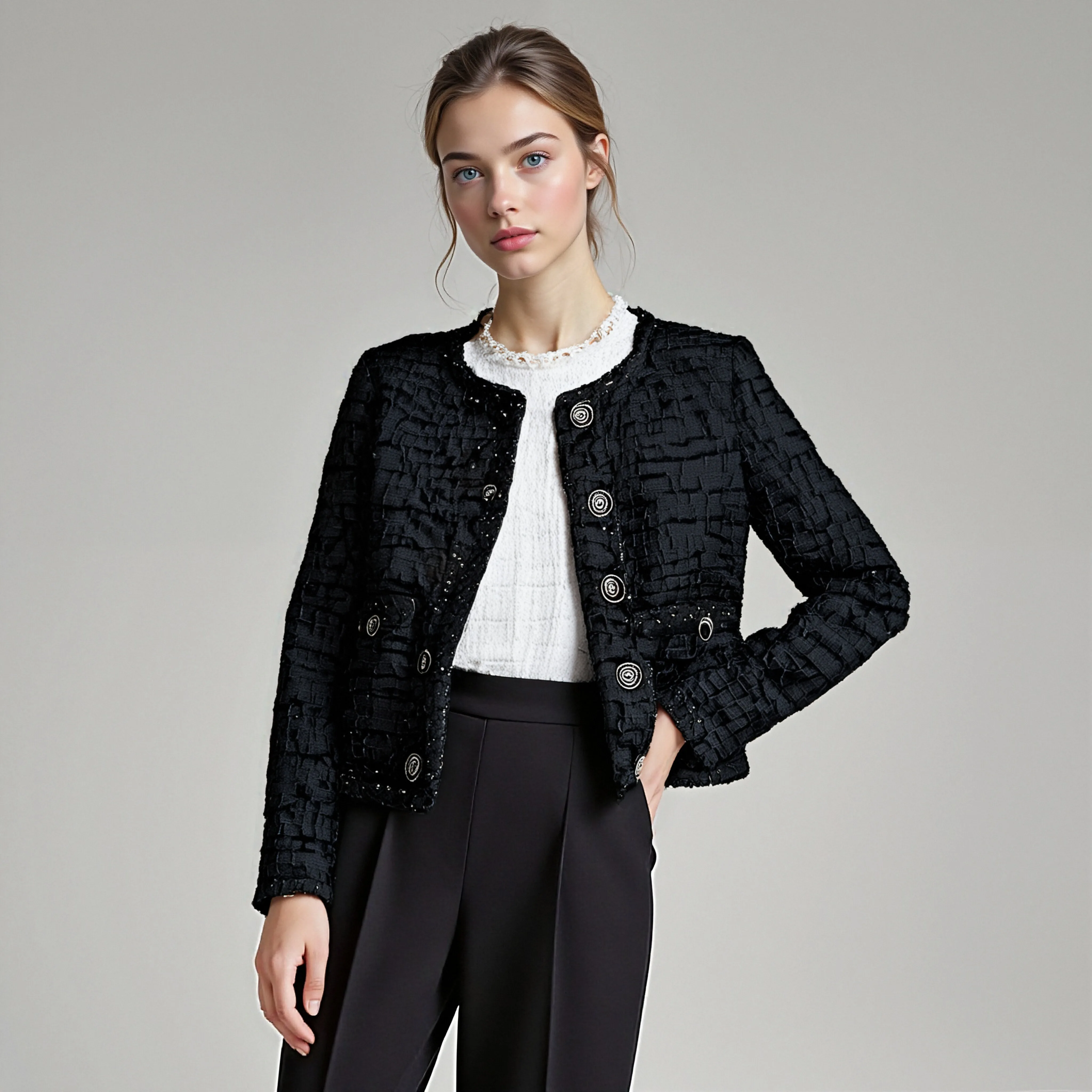 

Высококачественная твидовая короткая куртка из тканого плетения в стиле знаменитостей, элитный дизайн в стиле ретро, темпераментный топ для женщин