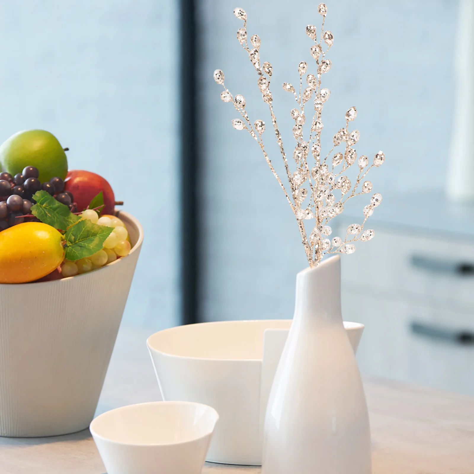 

2Pcs Xmas Acrylic Beads Picks Artificial Plants Christmas Decorations Fake Berry Stems Artificial Plants Christmas Berry Picks