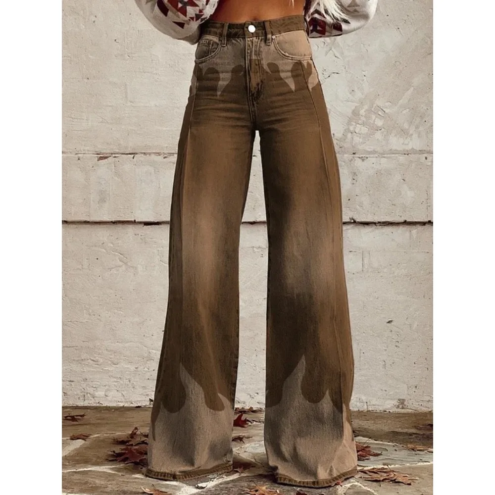 Damen Y2K Tie-Dye Graffiti-Print Hose mit hoher Taille und weitem Bein, Farbverlauf, Streetwear, lässige, lockere Hose mit Taschen, XXS-3X – Detail 14