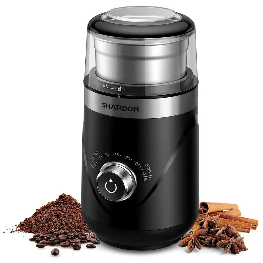 

Electric Super Silent Blade Coffee Grinder, Timed Grind Control Rotary Knob, Adjustable Coarse to Fine for Coffee Beans, Spices