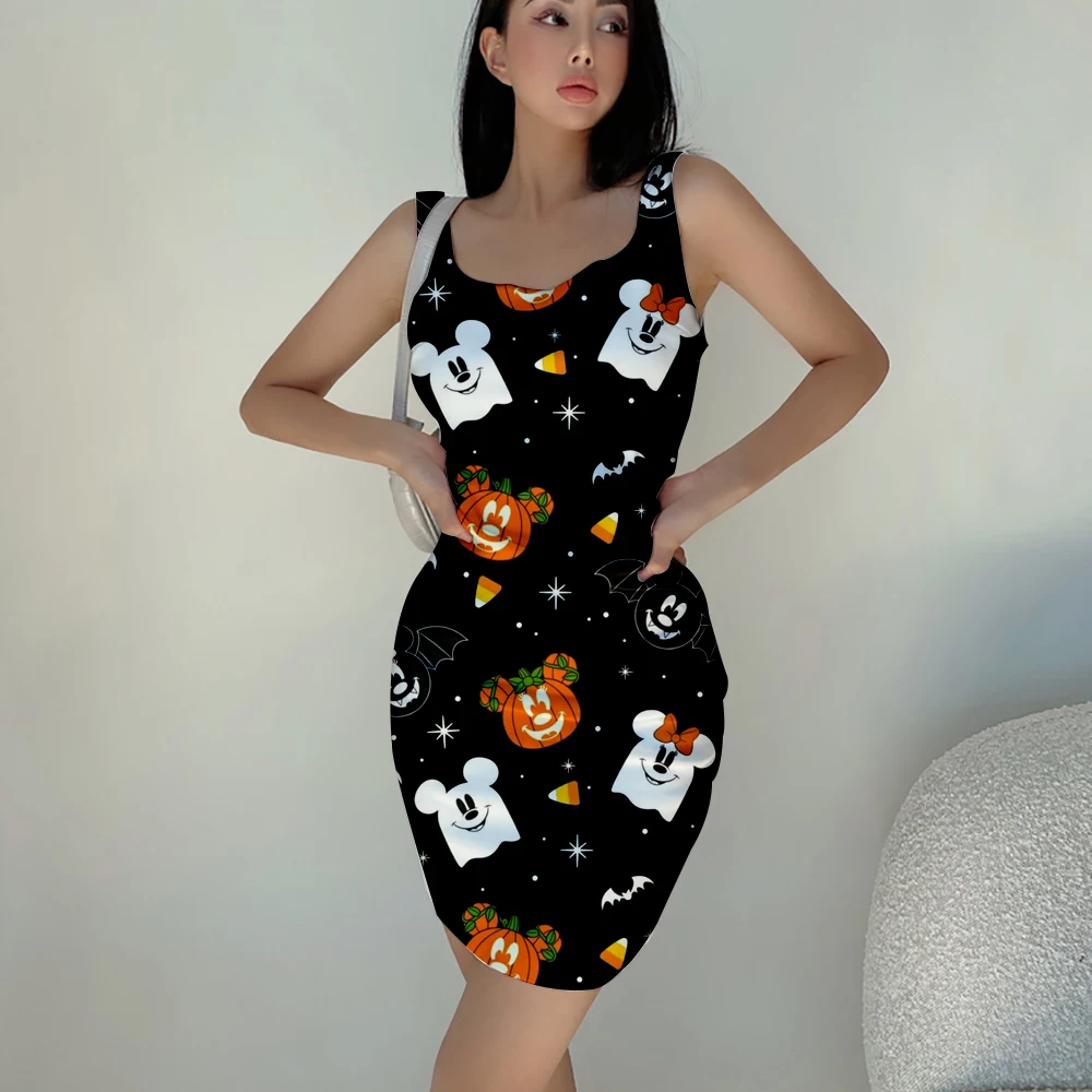 Halloween fashion casual dress dress women's summer sleeveless female sexy cartoon 3D printing dress 2024