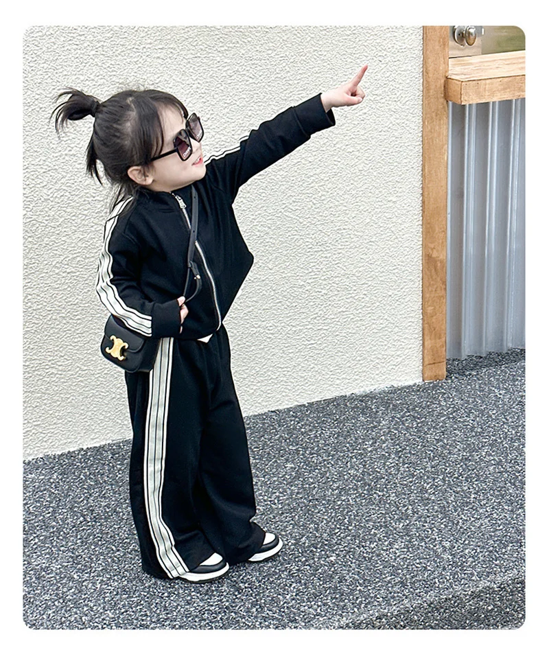 Herbst-Sportsets für Mädchen, gestreifte Mäntel + Hosen, 2-teilig, neue lässige, lockere Outfits, modische Kinderkleidung, Anzüge für 2–8 Jahre – Detail 8