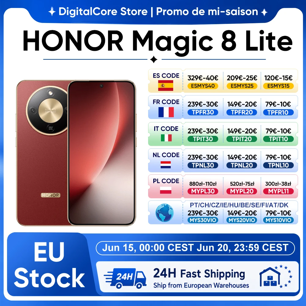 2026 New HONOR Magic8 Lite EU Version 5g Android Smartphone Mobile Phones amoed sbapdragon 6 Gen 4 7500mAh 108MP OIS AI Camera