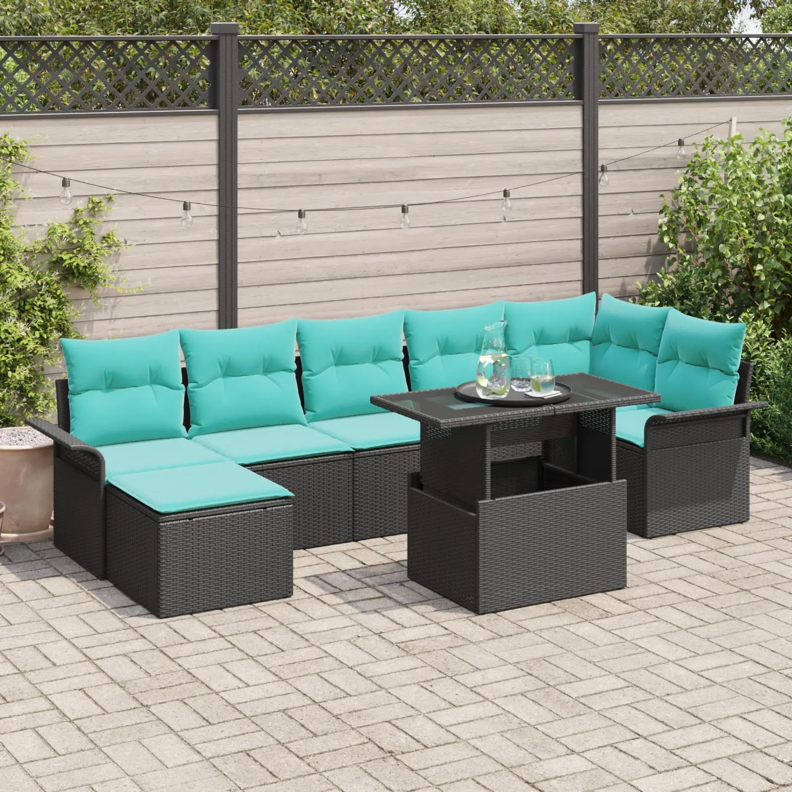 

8 Piece Outdoor Garden Sofa Set with Cushions Black Rattan Furniture Stylish Patio Seating