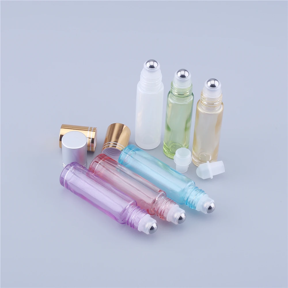 

240pcs 10ml Portable Thick Glass Roller Vial Essential Oil Perfume Container Travel Refillable Frosted Colorful Roll Ball Bottle