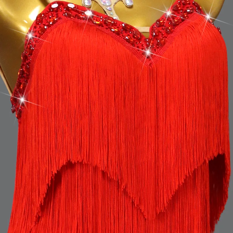 Vestido de baile latino rojo para mujer adulta, traje Sexy de línea para baile de graduación, falda para niña y niño, novedad