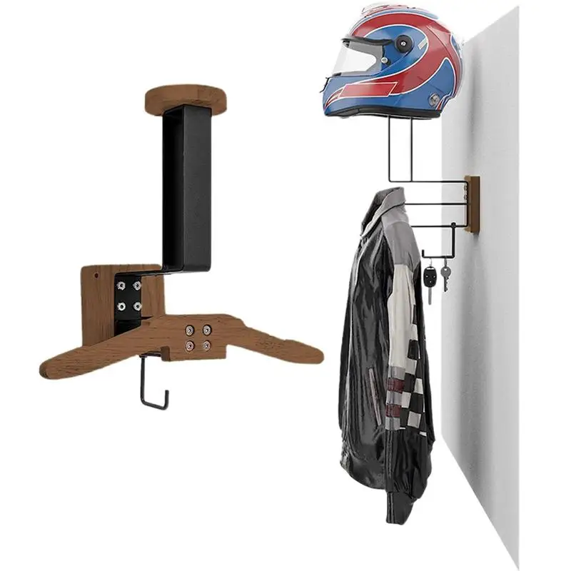 Motorcycle Headgear Rack Wood Wall Mount Hat Hanger Motorcycle Accessories Holder 180 Degree Rotation Sturdy Hat Display Rack