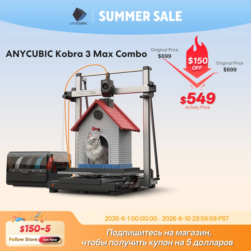

ANYCUBIC Kobra 3 Max FDM Multi Color 3D Printer with Up to 600mm/s Print Speed Build Volume 500*420*420mm Smart APP Control