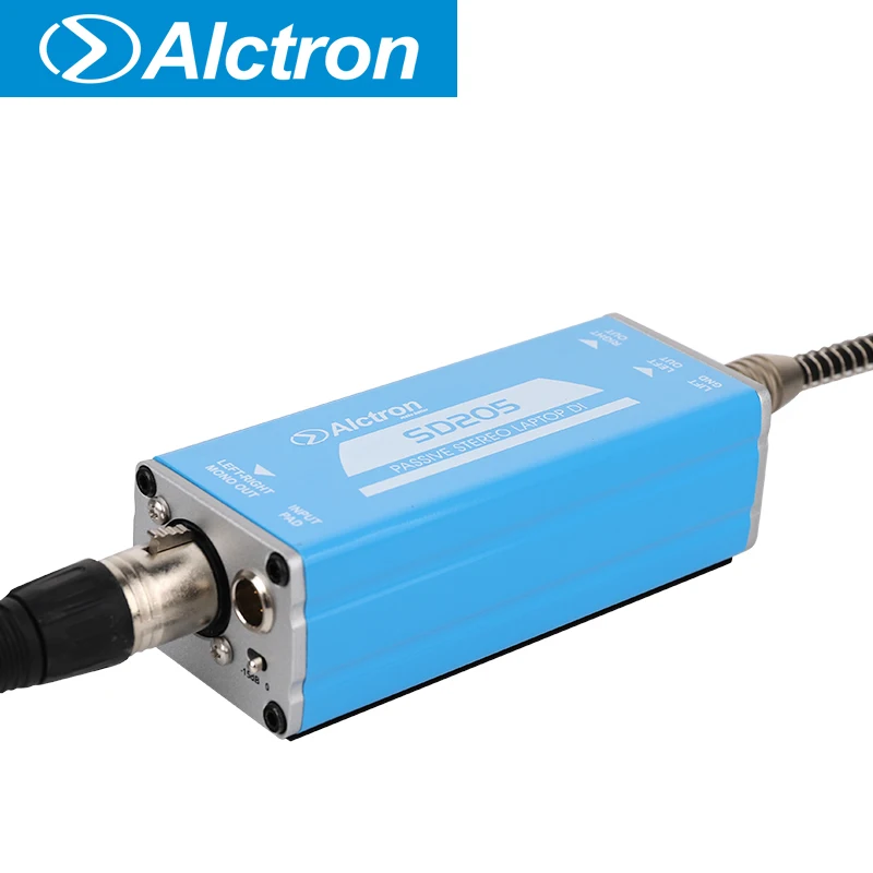 Alctron SD205 stereo passive DI box designed to interface a laptop, tablet, smart phone or music player with pro audio system