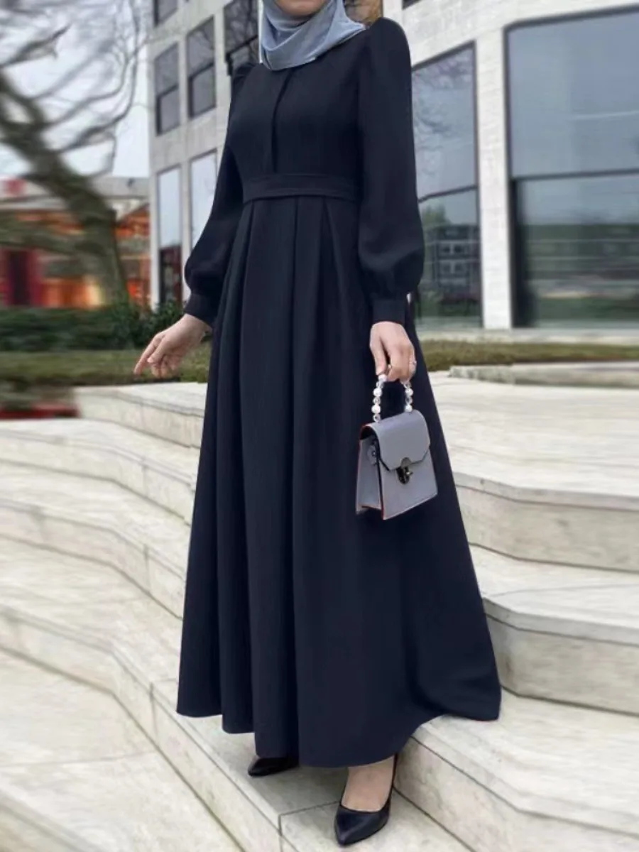 Vestido musulmán Eid para mujer, Abaya marroquí con cordones, caftán islámico con cremallera, túnica larga árabe de Dubái sólido, Ramadán, Largo