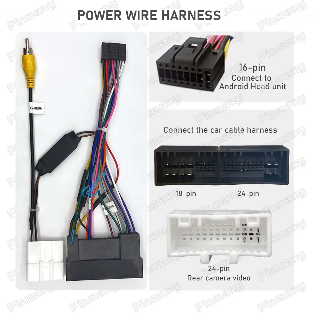 Car Radio Cable HYC5 Audio Power Wire Harness Adapter with Rear Camera CVBS Input for KIA Ceed Hyundai I30 I40 Ix35 AVN Headunit