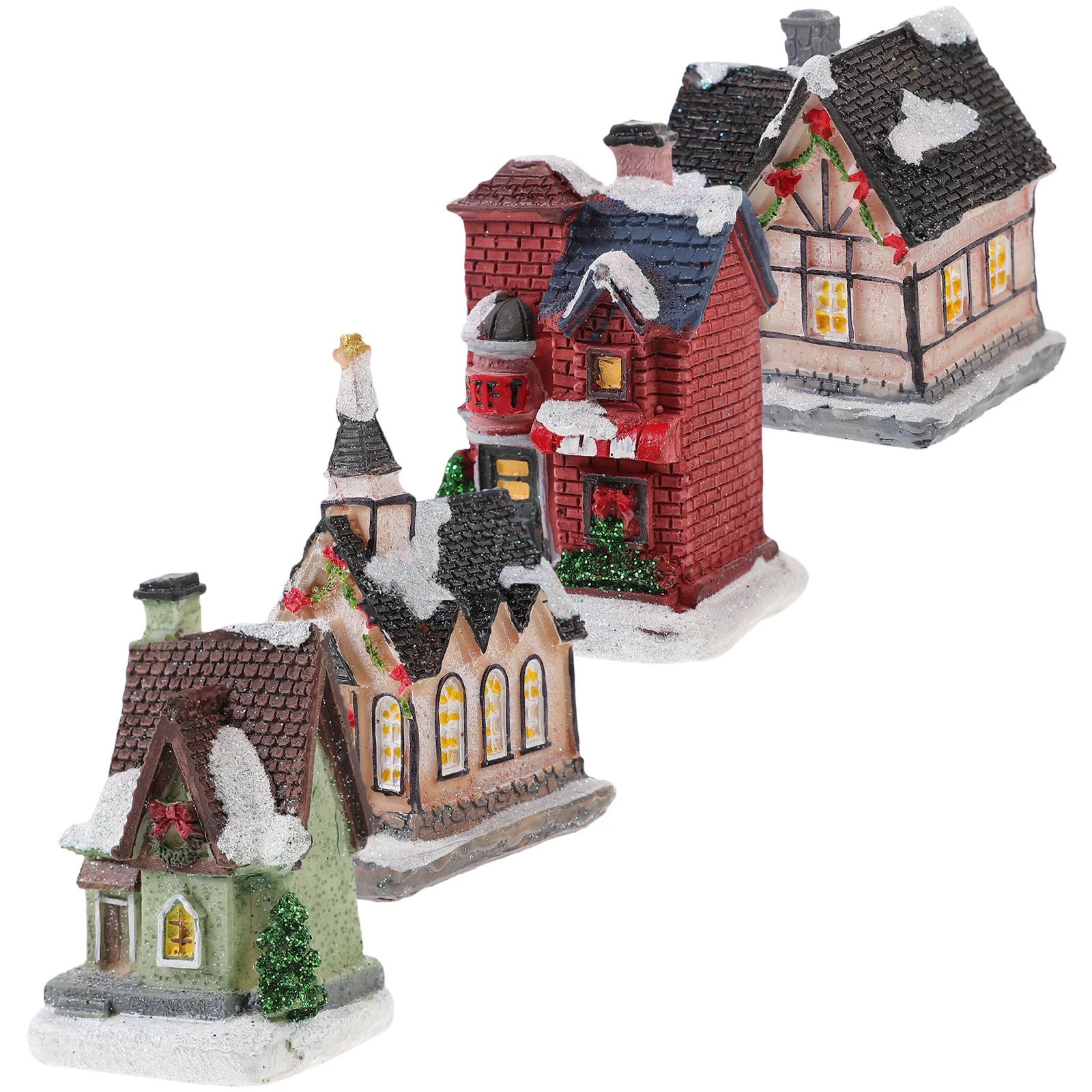 

4Pcs Xmas Luminous Small House Resin Ornaments Colorful Table Decor Creative Xmas Gifts Luminous Decor Mini House Adorn