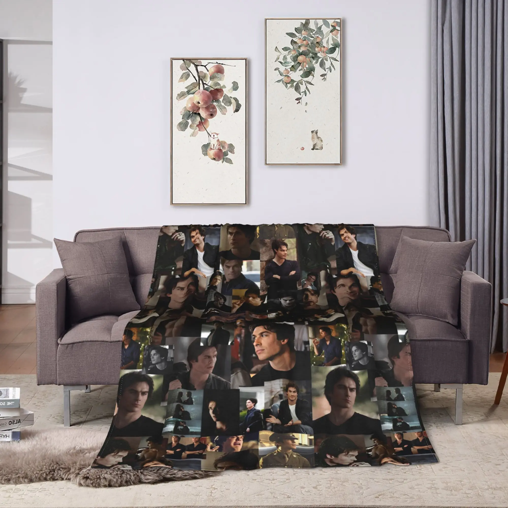 The Vampire Diaries Damon Salvatore Blankets Quality Warm  Throw Blanket Winter Airplane Travel Bedroom Aesthetic Bedspread