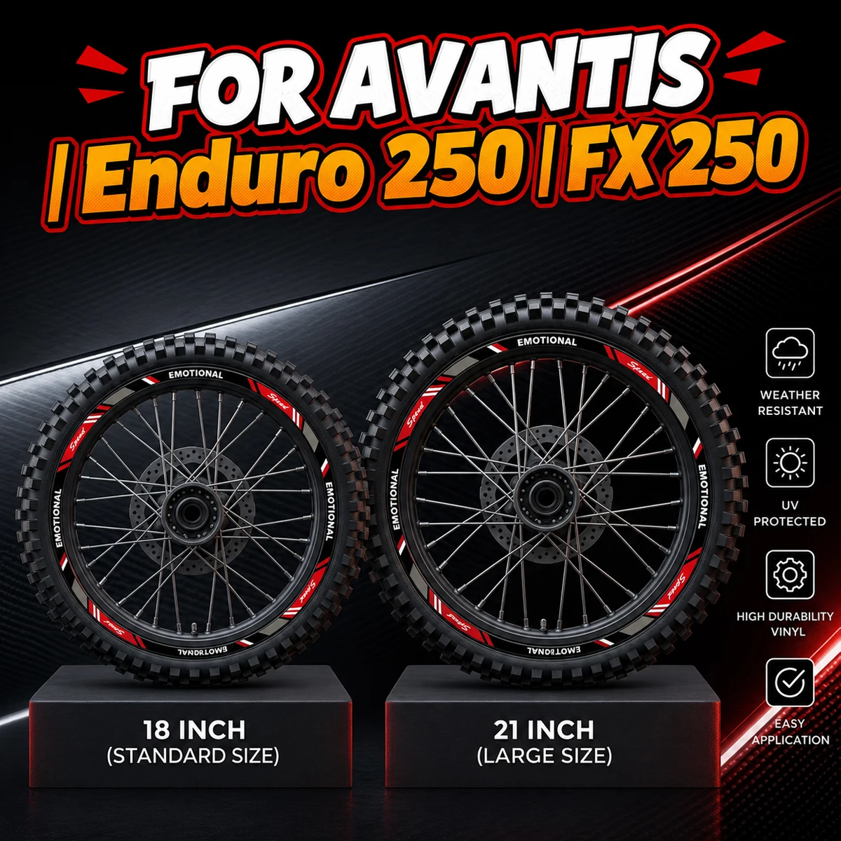 Pegatina para llanta de motocicleta, cinta reflectante para llanta, para Avantis Enduro FX 250 FX250 Enduro250