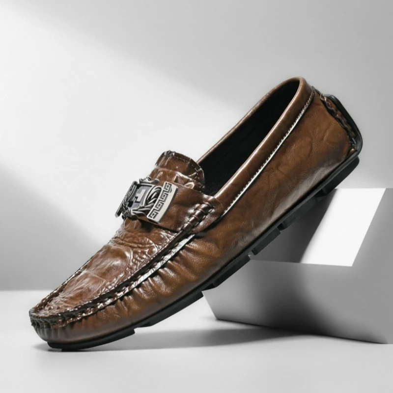 

Luxury New Genuine Leather Men Shoes Thick Bottom Crocodile Style Moccasins Mens Loafers Fashion Male Flat Classic Driving Shoes