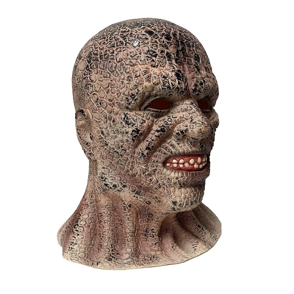 Gruselige Monster-Vollkopf-Latexmaske mit rissiger Hautstruktur, Horror-Maske für Halloween, Cosplay, Karneval, Kostümparty, Requisiten – Detail 3