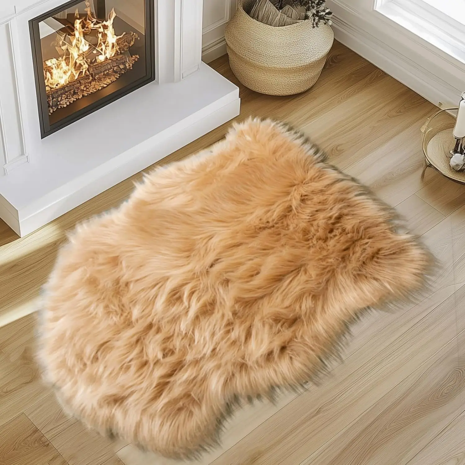 Rug 2x3 Ft Irregular Fluffy Carpet Furry Rug Fur Rugs for Bedroom, Living Room, Nursery, Dorm, Chair, Fireplace, Closet (Beige)