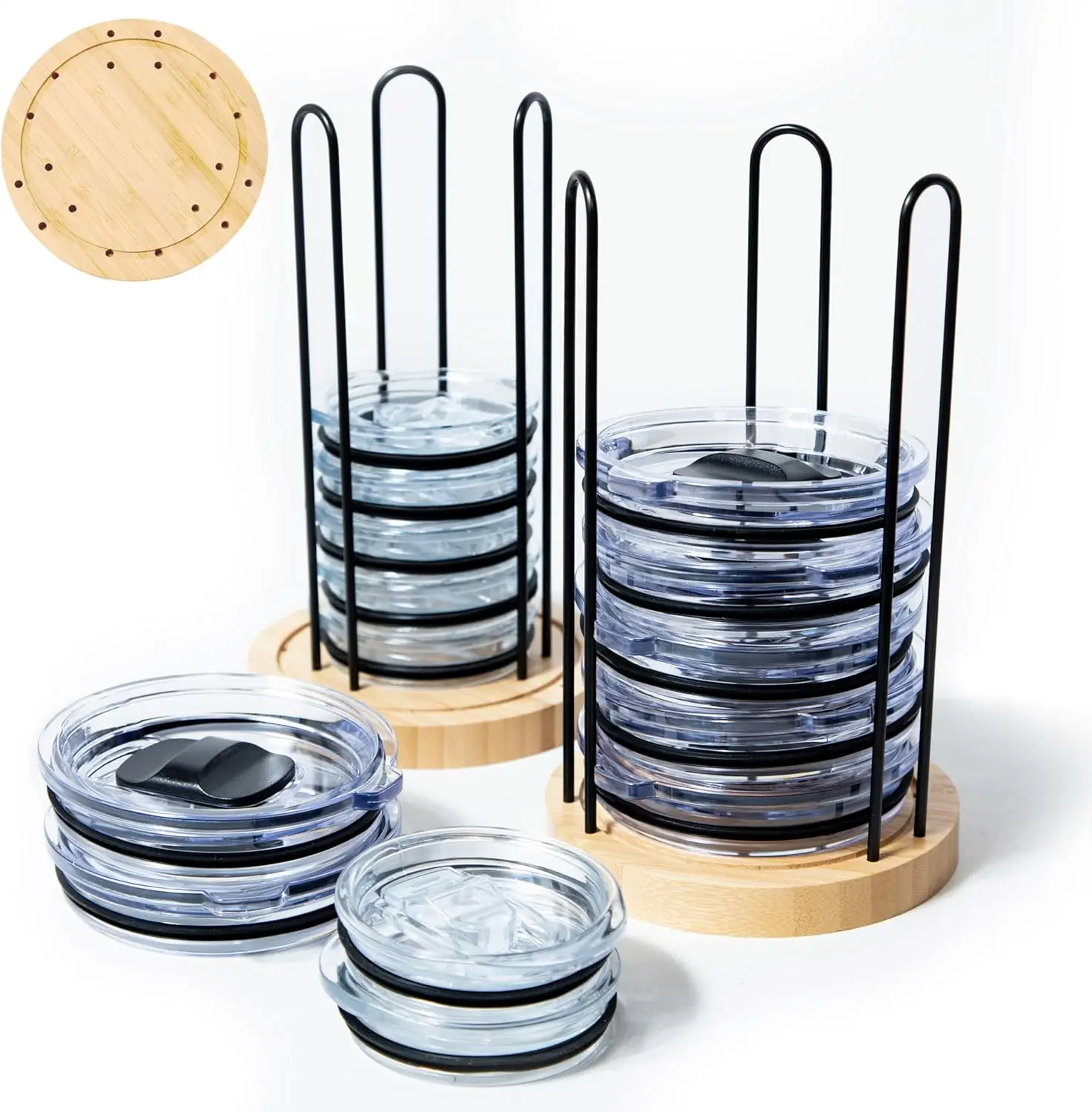 

20-Lid Tumbler Lid Organizer, Adjustable Bamboo & Iron Holder for Kitchen Cabinet, Fits Yeti/Stanley/Simple Modern Lids
