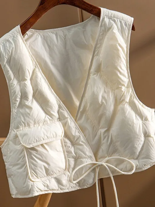 

Жилет женский свободного кроя с V-образным вырезом и поясом, весна-осень 2025, повседневный, для офиса, стройнящий, ветрозащитный