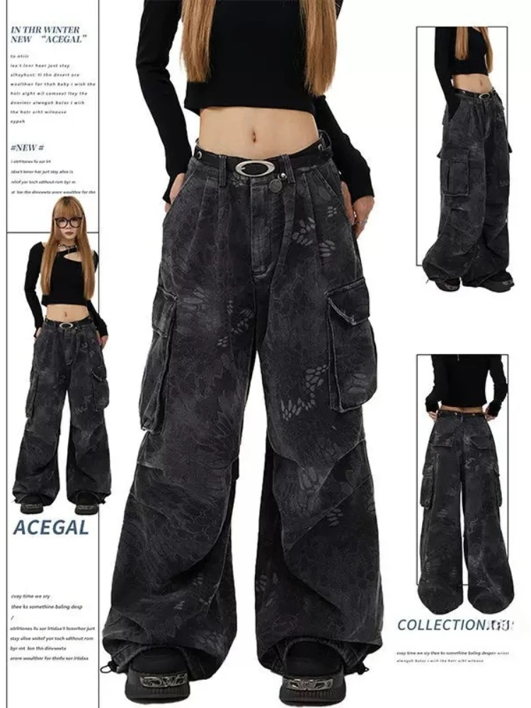 

Grunge Japanese Abi Y2K Denim Cargo Pants 2000s Goth Dark Academia Jeans Women Goblin Core Harajuku Cyber Punk Baggy Trousers