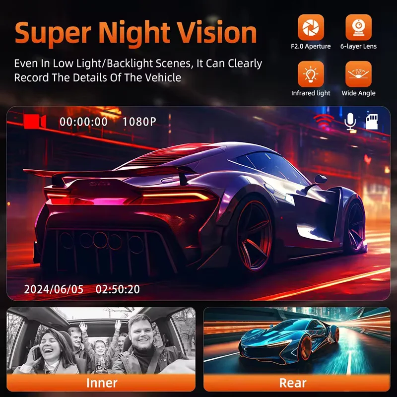 3 عدسة داش كام للسيارات 1080P 2 "مسجل فيديو رقمي للسيارات كاميرا الرؤية الخلفية الأمامية للمركبة للرؤية الليلية الصندوق الأسود ملحقات السيارة #4