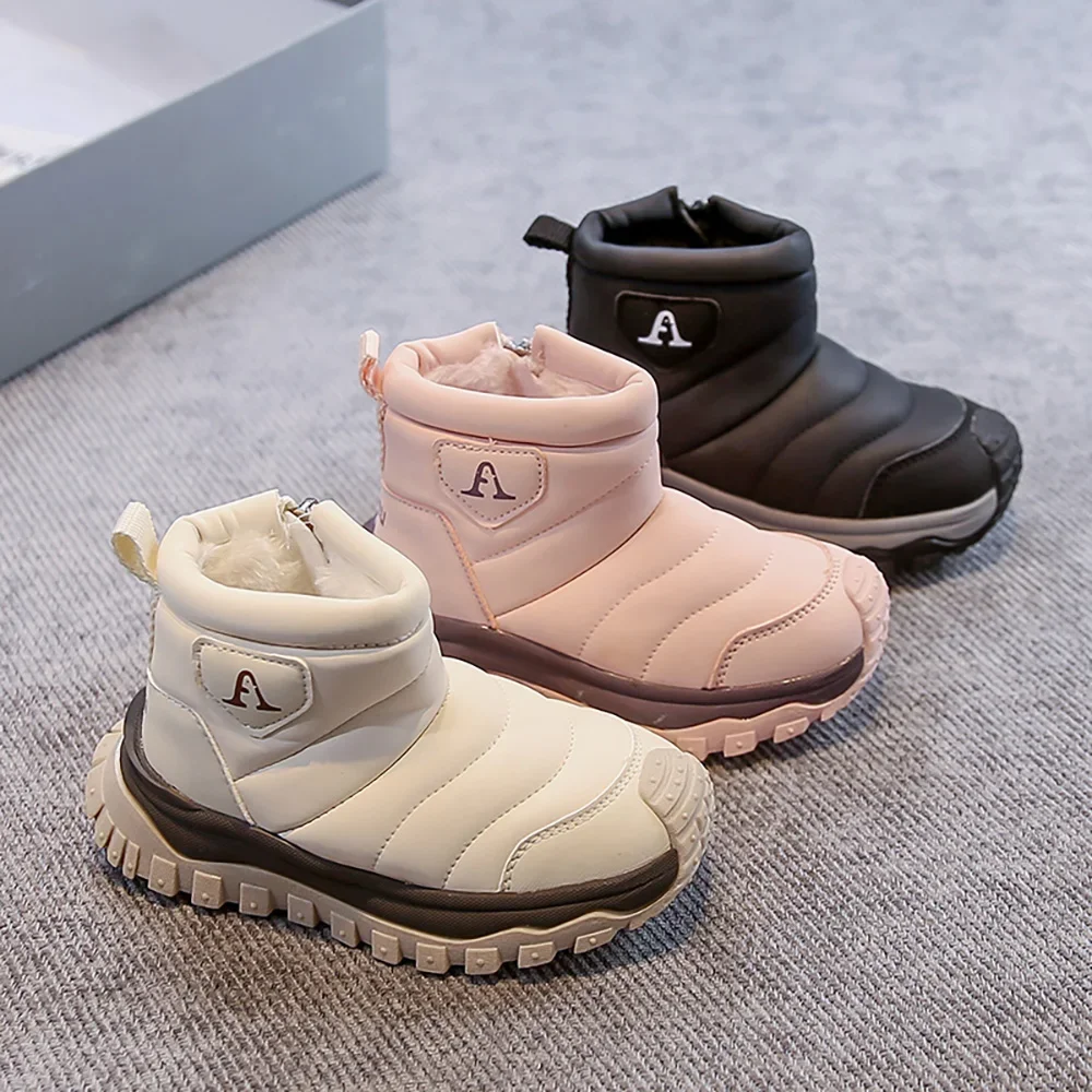 

Winter Boots Children's Shoes PU Leather Thick Warm Plush Boots Teenager Kids Cotton Shoes Winter Boy Girl Warm Boots Casual