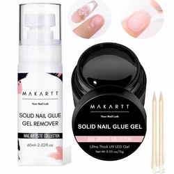 Makartt Solid Nail Glue Gel 15ml with Remover 60ml, Nail Glue Kit for Press on Tips Acrylic Gel X Nails