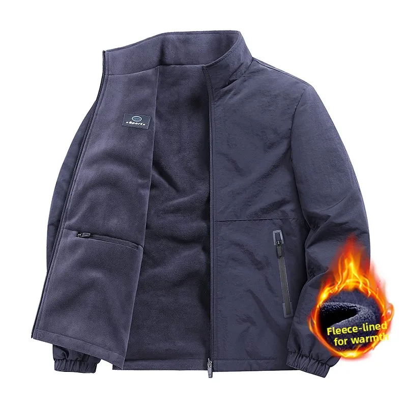 

Зимняя утепленная флисовая куртка 2025 года для мужчин: повседневная, теплая, с воротником-стойкой, на молнии, с длинными рукавами, верхняя одежда с наполнителем из полиэфирного волокна