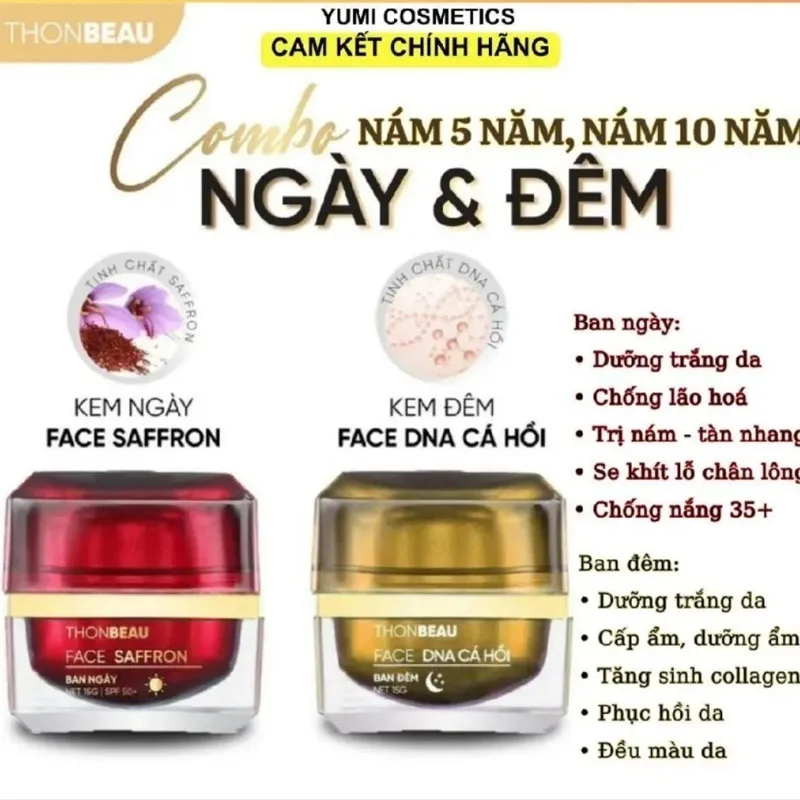 COMBO KEM NÁM VIP NGÀY ĐÊM THONBEAU Hỗ Trợ Giảm Nám,Tàn Nhang, Dưỡng Trắng Da, Remove Black Spots, Whitening Smooth Skin