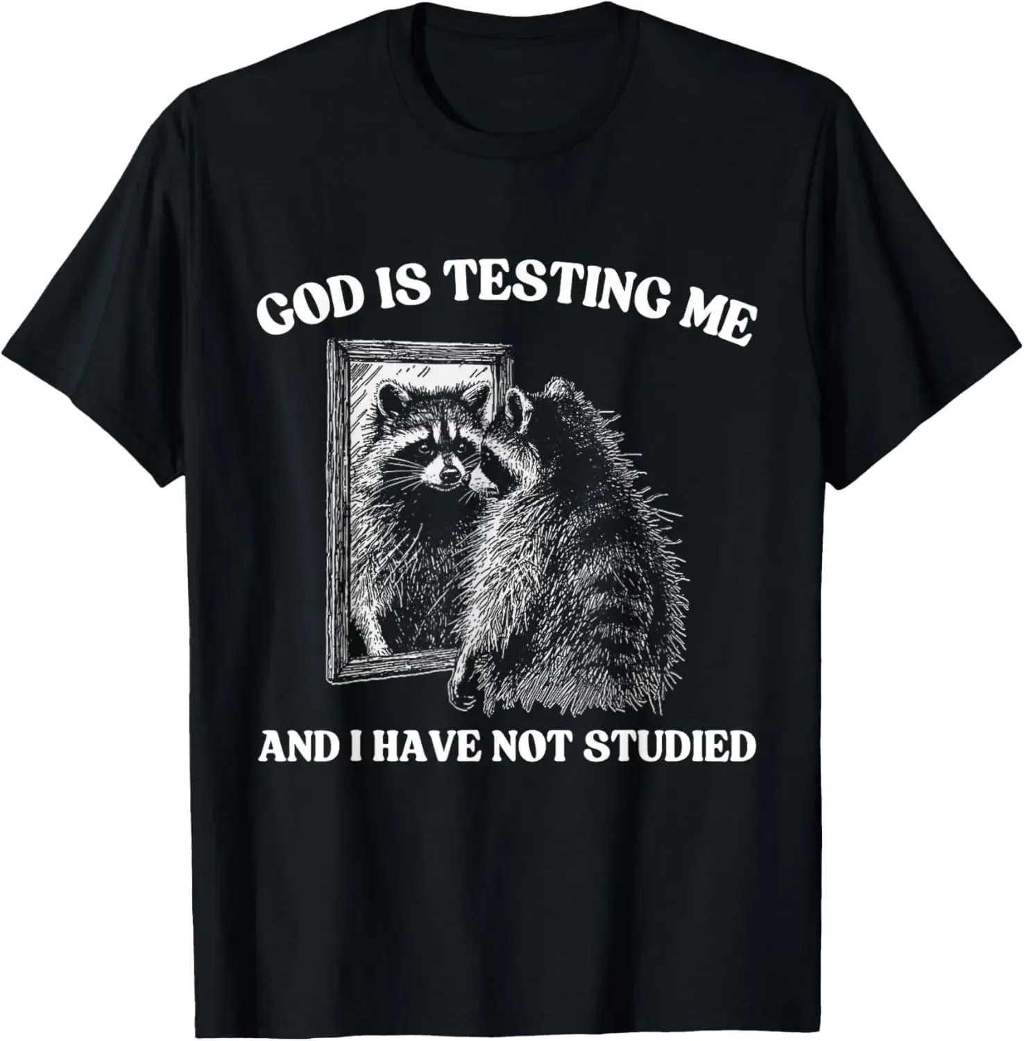 God Is Testing Me & I Have Not Studied Raccoon T-Shirt Unisex T-shirts For Men Women Summer Tees Cotton Luxury Brand Sweatshirt