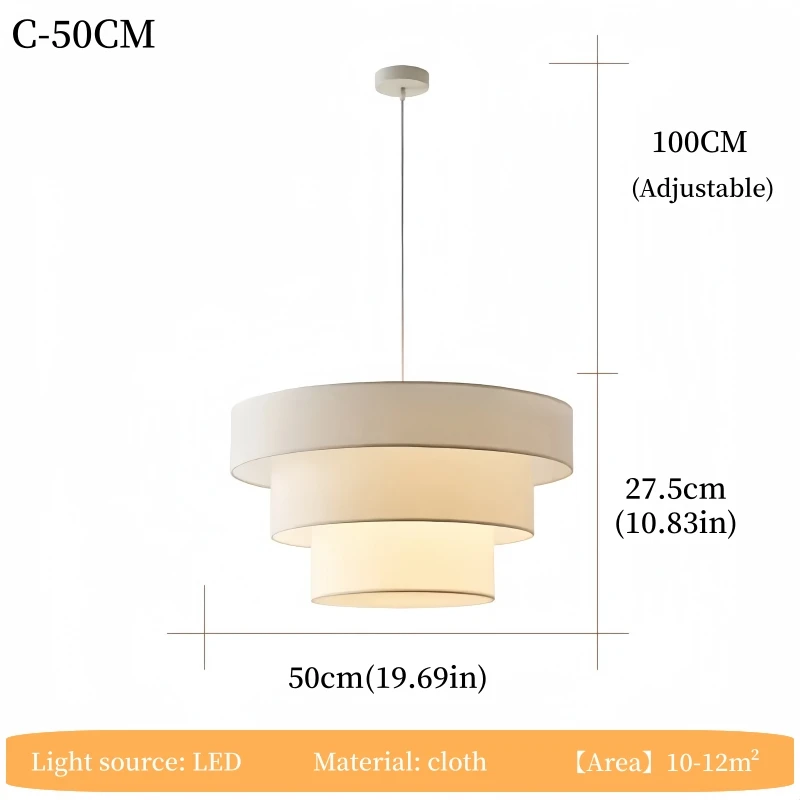 French Minimalist Fabric Chandelier Vintage Pendant Light Cream Hanging Lamp for Restaurant Living Room Bedroom Study Home Decor image 3