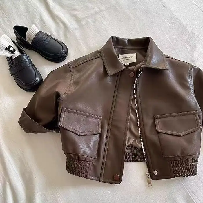 

Boys' Leather Jacket Spring Autumn Coat 2026 New Baby Children's Top
